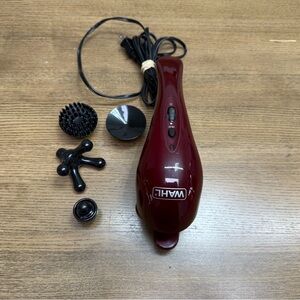 Wahl Deep Red Handheld Massager with Attachments